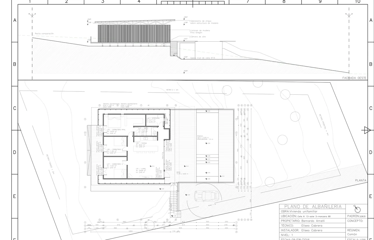 Vista de planta general del proyecto en la lámina original de La Casa Uruguaya